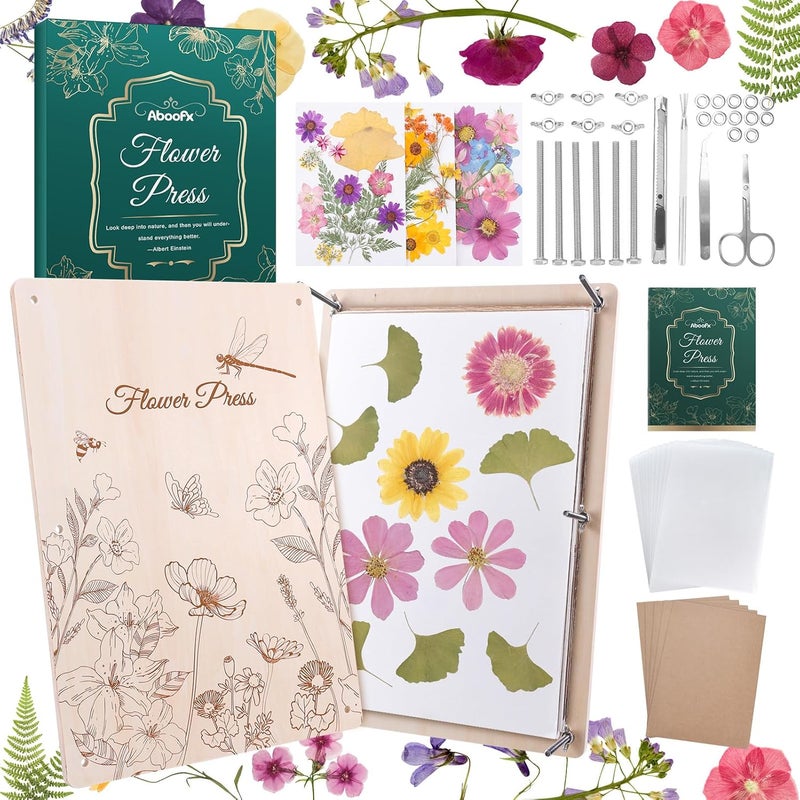 Aboofx Flower Press Kit, Craft Kits 17" x 11.8" 5-Layers Wooden Flower Pressing Kit for Crafts Pressed Flowers and Plant for DIY Art, Preservation for Bookmark Frame Wedding Drying - Image 1